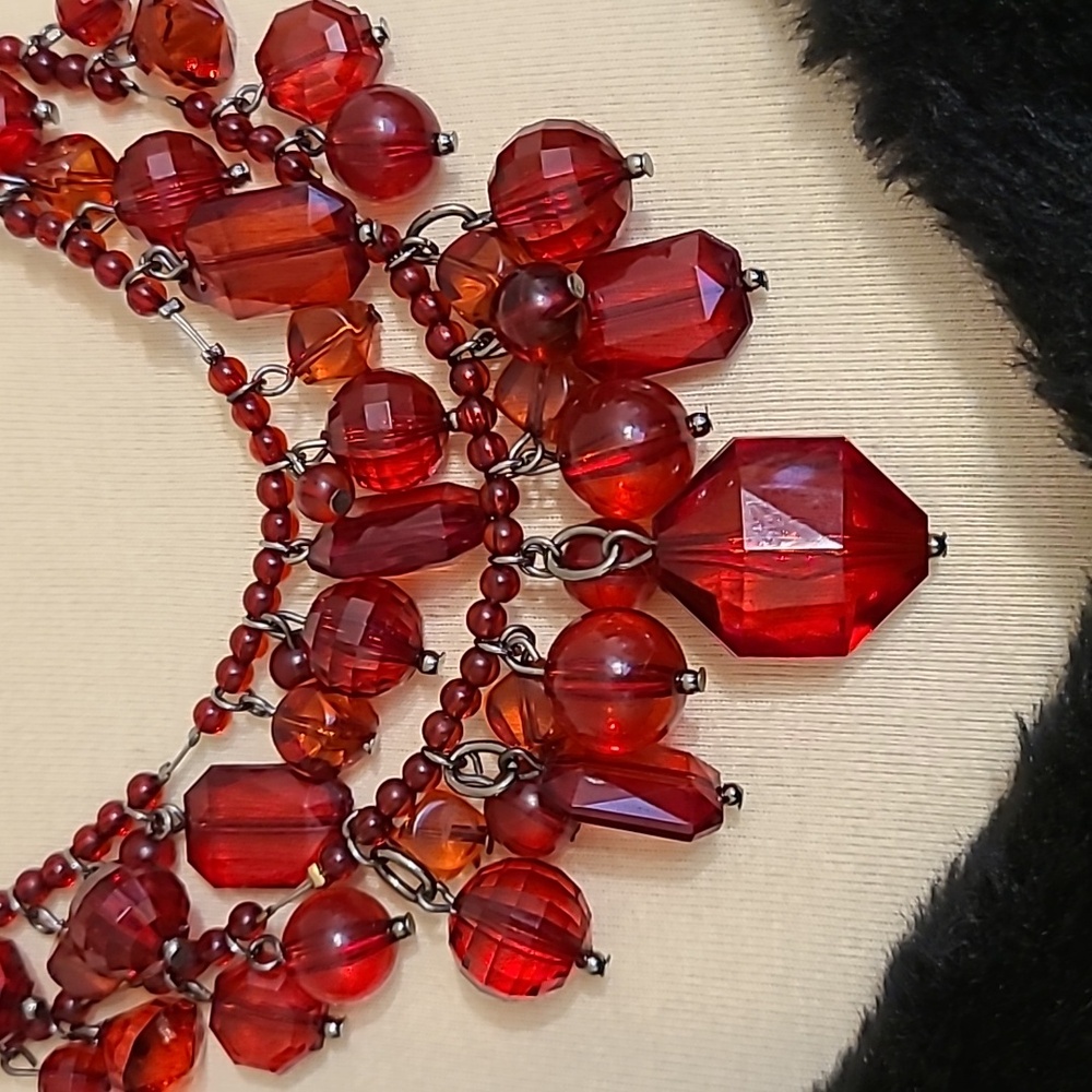 Dramatic Red Beaded Statement Necklace - image 5